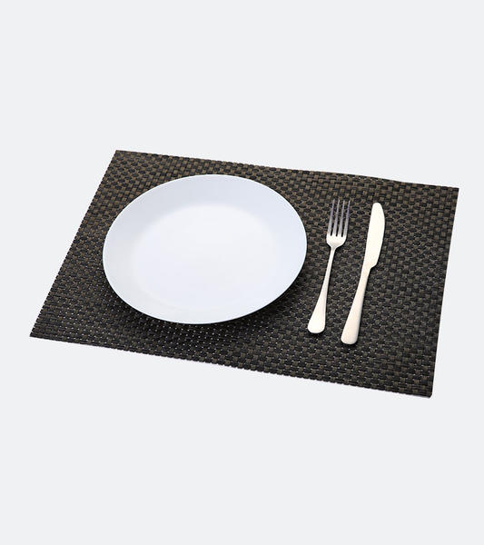 特斯林餐垫网格黑咖色经典涤纶PVC桌布