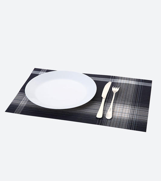 特斯林餐垫网格黑灰色经典涤纶PVC桌布