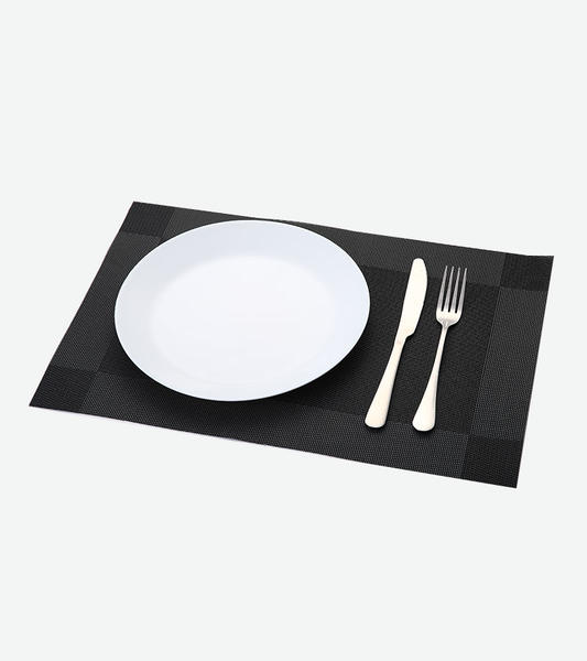 特斯林餐垫网格黑色经典涤纶PVC桌布